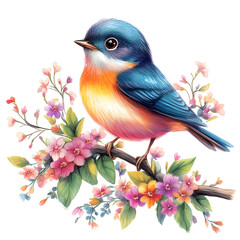 Spring Bird Clipart Vector Illustration – Cute Floral Birds, Pastel Nature Design