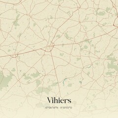 Obraz premium Retro map of Vihiers, Pays de la Loire, France. Vintage street map.