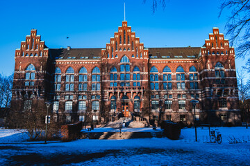Lund Sweden - February  6th, 2021 - Beautiful old University library in Lund Sweden