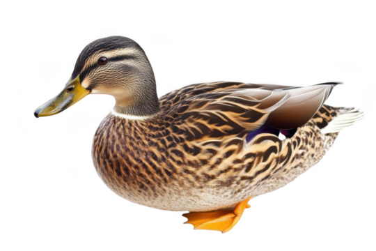 Duck Sits Calmly on Black Background, Showing Off Colorful Feathers. Bird Photography.