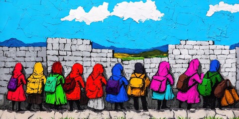 refugees migrating to a new land