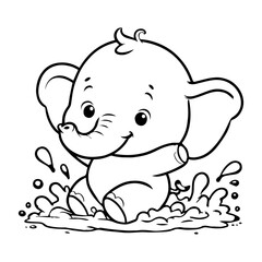 Coloring Page Outline Of a Cute Baby Elephant - Coloring Book