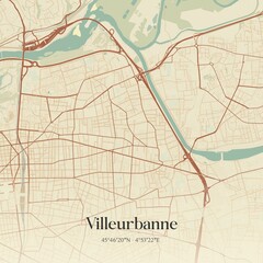 Retro Map Villeurbanne AuvergneAlpes France