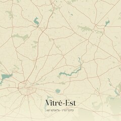 Retro map of Vitr�-Est, Bretagne, France. Vintage street map.