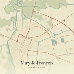 Retro map of Vitry-le-Fran�ois, Grand Est, France. Vintage street map.