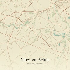 Obraz premium Retro map of Vitry-en-Artois, Hauts-de-France, France. Vintage street map.