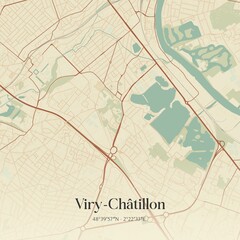 Obraz premium Retro map of Viry-Ch�tillon, �le-de-France, France. Vintage street map.