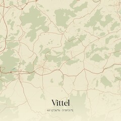Retro map of Vittel, Grand Est, France. Vintage street map.