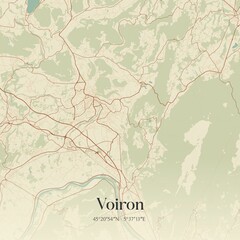 Fototapeta premium Retro map of Voiron, Auvergne-Rh�ne-Alpes, France. Vintage street map.