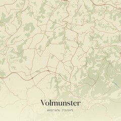 Fototapeta premium Retro map of Volmunster, Grand Est, France. Vintage street map.