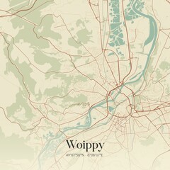 Retro map of Woippy, Grand Est, France. Vintage street map.