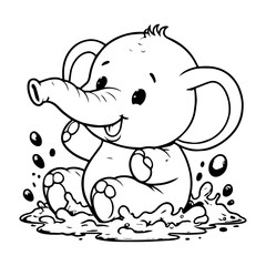 Coloring book for children: Elephant playing in the mud. Vector illustration.