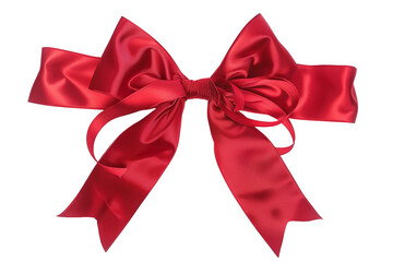 Red Gift Bow Isolated on a White Transparent Background for Festive Decoration and Present Wrapping
