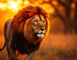 Obraz premium Majestic African Lion at Sunset