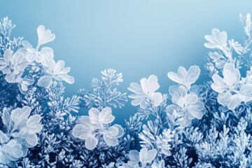 Frosty floral winter design with a blue background.
