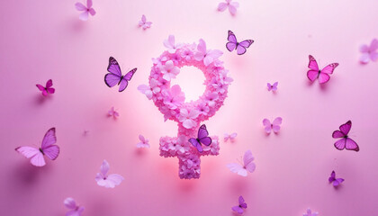 Elegant female symbol surrounded by butterflies on pastel background, empowerment, Female Symbol, International Women’s Day