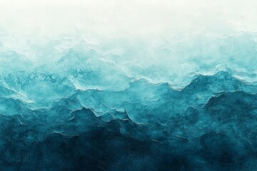 Abstract teal mountain range painting with a gradient from light to dark.