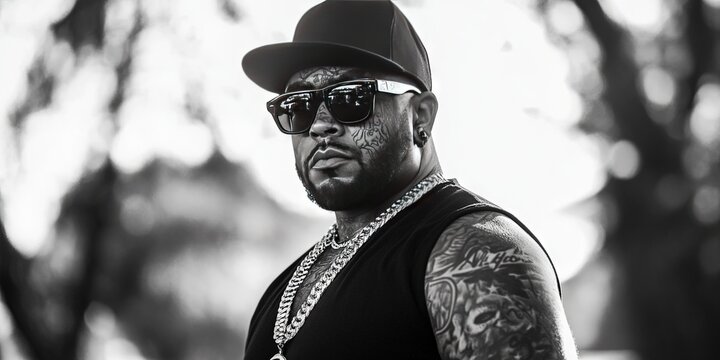 west coast gangsta thug black and white photo