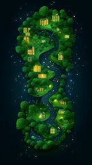 Obraz premium Night Cityscape Green Footprint Eco Design Illustration