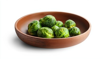 Fototapeta premium Gourmet roasted Brussels sprouts on a rustic plate, holiday meal element, photorealistic digital art, soft lighting effect, isolated on white background