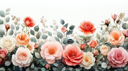 Watercolor Flower Border with Soft Pastels. Generative AI