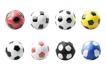 Soccer Balls Showcase Their Colorful Variety and Sports Theme.