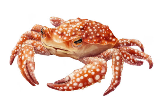 Orange Crab with White Spots Holds Claws Outward, Marine Life