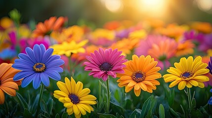 Vibrant Colorful Flowers Blooming In Sunlight
