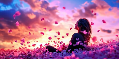 Obraz premium daydream concept with young adult with their head in the clouds