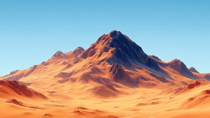 Naklejka premium Majestic Mountain Rising Above the Vast Orange Desert Under a Bright Blue Sky During Midday
