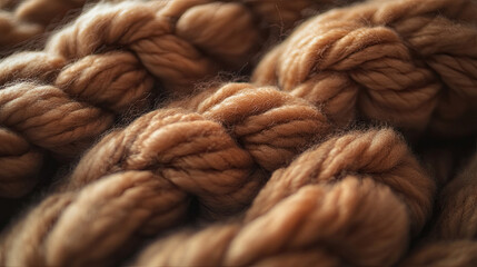 Close-Up View of Soft Brown Twisted Yarn Fibers for Craft Projects