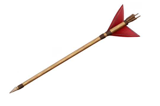 Wooden Arrow Flies Through Air with Red Fletching, Archery Target Practice Concept