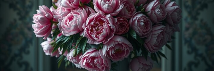Obraz premium Pink peonies in a charming arrangement representing beauty against a vintage background