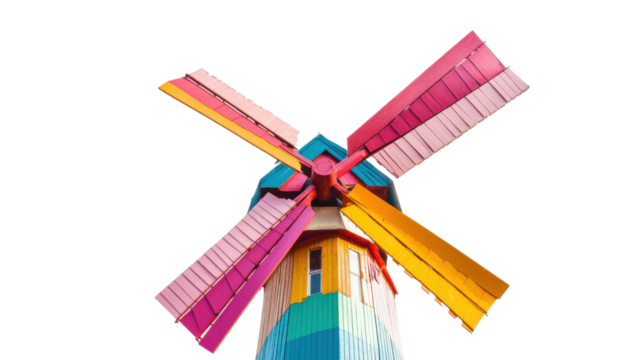 Colorful windmill rotating with transparent background