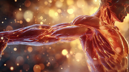 Human Anatomy Model Showing Muscles and Veins with Glowing Effect
