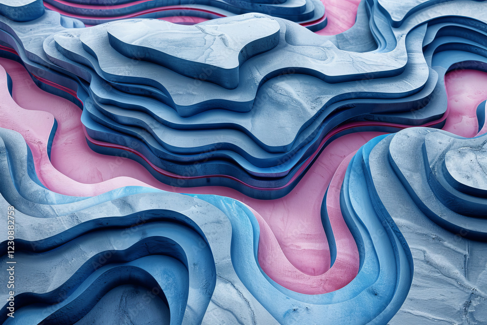Poster intricate layers of blue and pink intertwine, creating a mesmerizing abstract design that evokes a s
