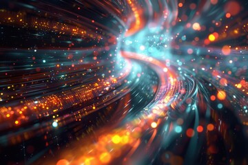 Obraz premium Nano-powered art installation. Dynamic visual effects and fluid motion sculptures interact with viewers. A swirling vortex of light and color creates a mesmerizing experience.