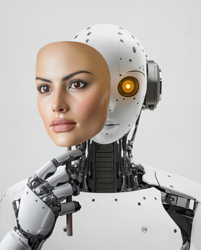 robot holding a human mask in front of it&rsquo;s face