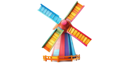 Colorful wooden windmill rotating on transparent background