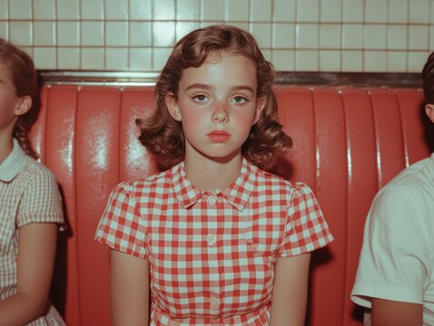Retro diner girls in checkered dresses