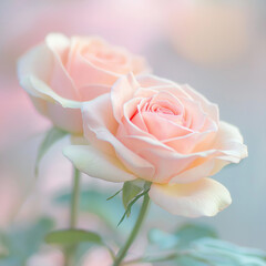 Delicate pink roses blooming garden floral photography soft lighting close-up view nature's elegance and beauty