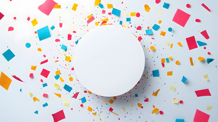 Colorful Confetti Sales Advertisement Featuring Circular Text Space
