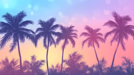 Obraz premium Tropical Paradise with Silhouetted Palms Beneath a Soft Colorful Sky