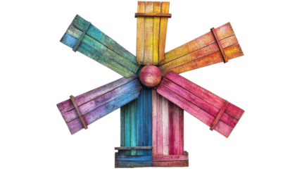 Colorful wooden windmill rotating with transparent background