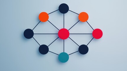 Obraz premium Colorful Network Diagram with Connected Nodes on Blue Background