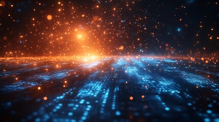 Glowing blue arrows on a digital surface with orange light effects. Generative AI