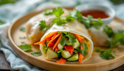 Fresh Vegetable Spring Rolls with Dipping Sauce