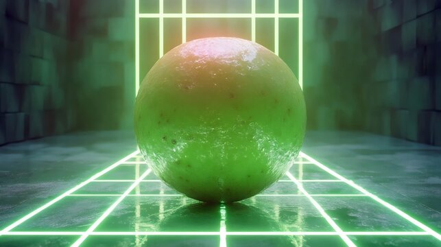 A green ball is sitting on a wet surface - Powered by Adobe