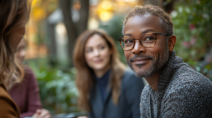 Obraz premium diverse professionals exchanging business ideas at a networking event