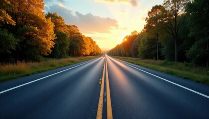 Fototapeta premium Dark asphalt highway, clear road markings, daytime , motorbike, macadam, journey